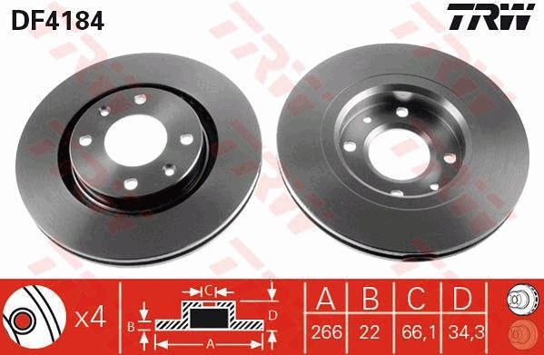 Диск тормозной передний CITROEN BERL/C2/C3/C4/C5/XSARA/PEUG 206/307/1007 TRW DF4184