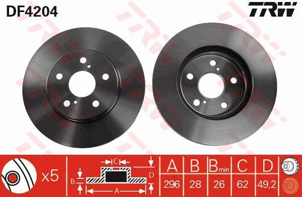 Диск тормозной передний TOYOTA CAMRY TRW DF4204