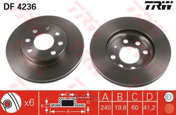 Диск тормозной передний OPEL CORSA C 0006 TRW DF4236