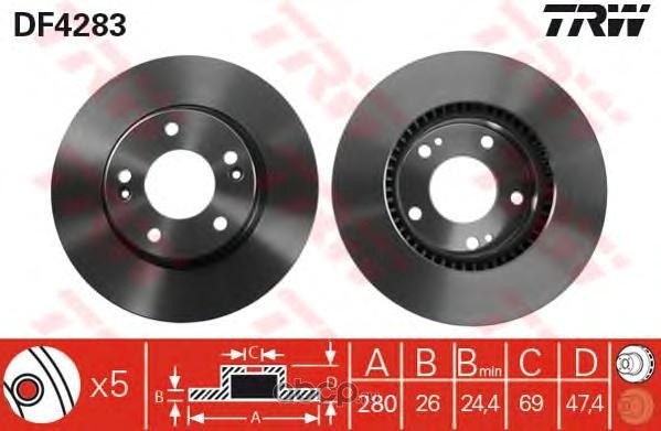 Диск тормозной передний HYUNDAI TUCSON/SONATA/ELANTRA TRW DF4283