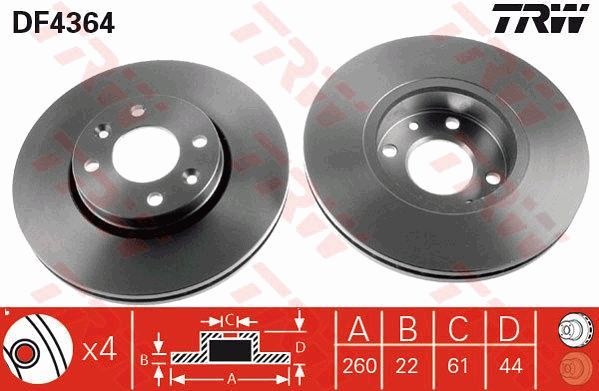 Диск тормозной передний NISSAN/RENAULT/LADA LARGUS.VESTA +ABS D=260MM TRW DF4364