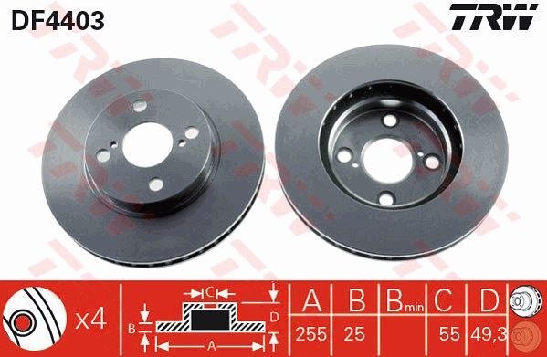 Диск тормозной передний TOYOTA COROLLA TRW DF4403