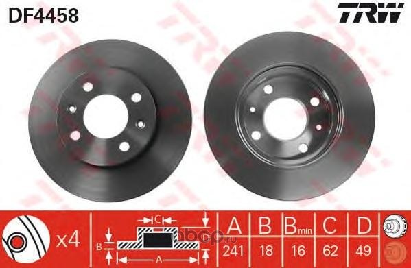 Диск тормозной передний HYUNDAI I10/KIA PICANTO /VENT D=241MM TRW DF4458