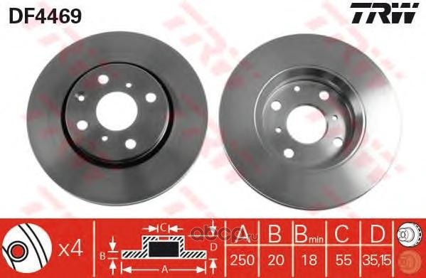 Диск тормозной передний PEUGEOT 107/CITROEN C1 TRW DF4469