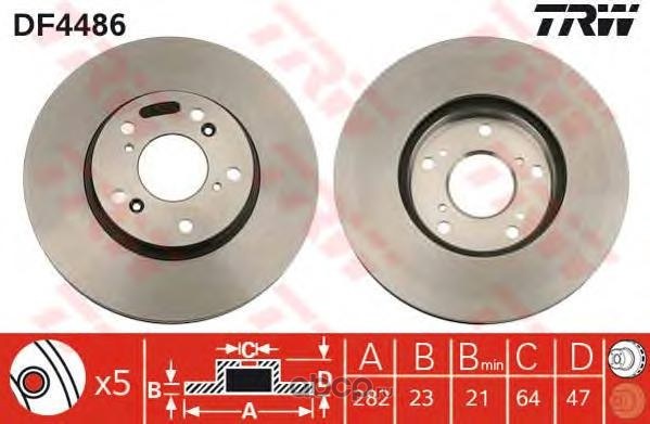 Диск тормозной передний HONDA CR-V 02->06/CIVIC 06- TRW DF4486