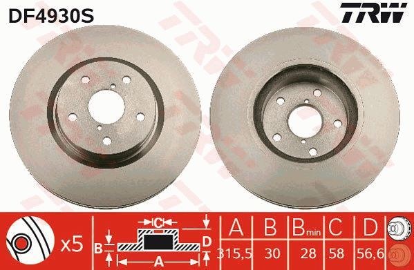 Диск тормозной передний SUBARU TRIBECA 06-> /VENT.D=315.5MM TRW DF4930S