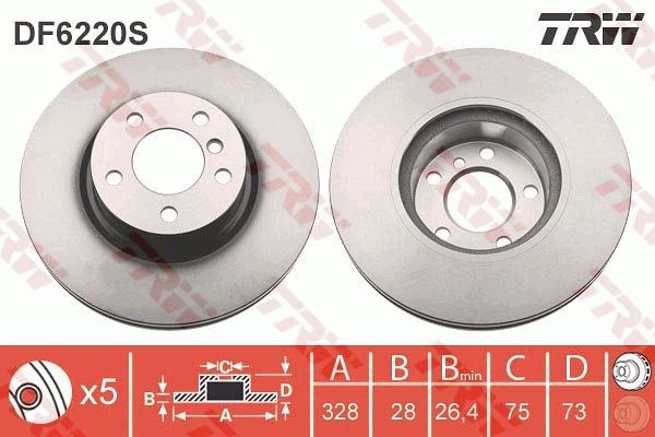 Диск тормозной передний с покрытием BMW X3-F25 10-17 / X4-F26 14-18 TRW DF6220S