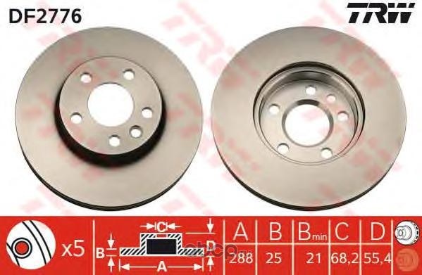 Диск тормозной передний (вент) VW SHARAN/SEAT/FORD TRW DF2776