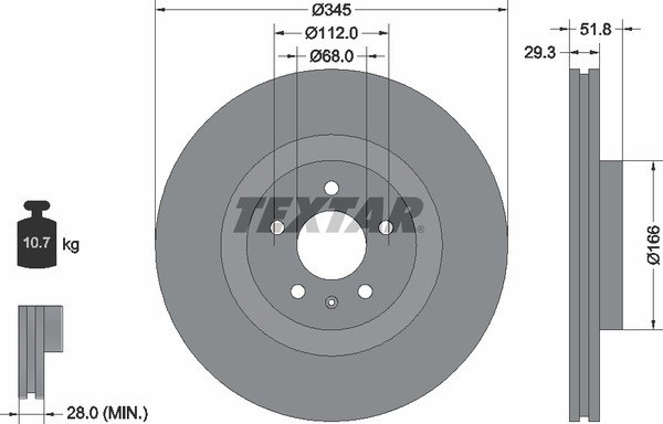 Диск тормозной передний с покрытием PRO+ VAG AUDI A4/A5/Q5 07-17 TEXTAR 92160205