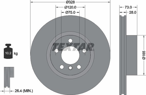 Диск тормозной передний с покрытием PRO+ BMW X3-F25 10-17 / X4-F26 14-18 TEXTAR 92257105