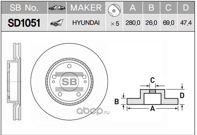 Диск тормозной передний HYUNDAI TUCSON/SONATA/ELANTRA SANGSIN BRAKE SD1051