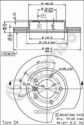 Диск тормозной передний BMW E36/E46 EXCL.2.5/3.0L ALL 91-> VENT D=286MM BREMBO 09.5390.31