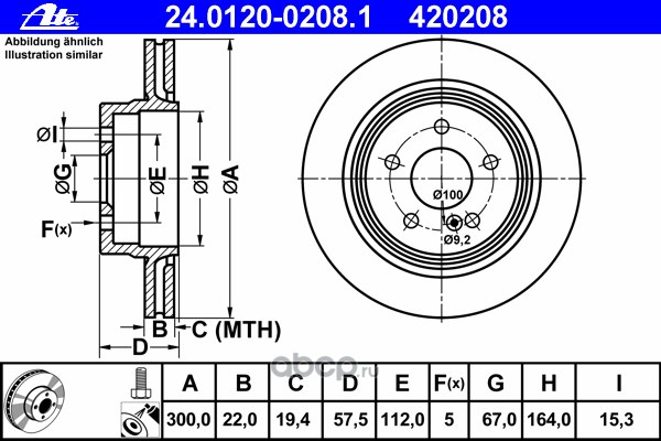 Диск тормозной задний MB W204 07-> /Vent D=300mm ATE 24.0120-0208.1