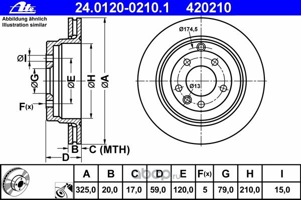 Диск тормозной задний LAND ROVER Discovery III/IV /Vent D=325mm ATE 24.0120-0210.1