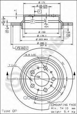 Диск тормозной задний для VOLVO S60/S80/V70/XC70 BREMBO 08.7765.11