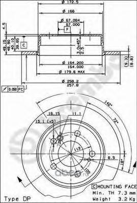 Диск тормозной задний MB W124/201 /D=258MM BREMBO 08.4738.14
