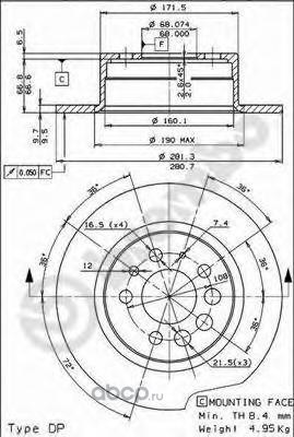 Диск тормозной задний VOLVO 240/740/940/960 /D=281MM BREMBO 08.3441.24