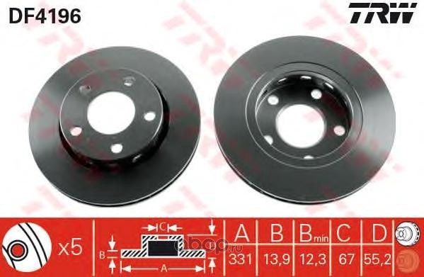 Диск тормозной задний MB ML (W163) 99-05 /D=331,5MM TRW DF4196