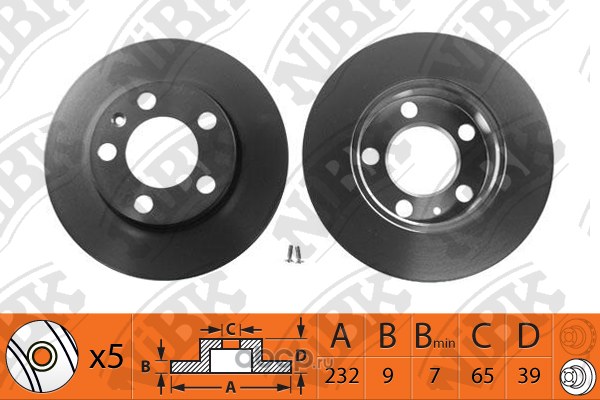 Диск тормозной задний VAG A3/FABIA/OCTAVIA/GOLF IV/NEW BEETLE/D=232MM NIBK RN1084