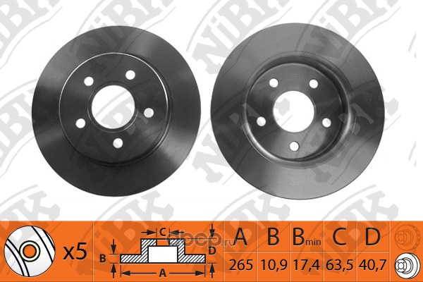 Диск тормозной задний FORD FOCUS II/C-MAX /D=265MM NIBK RN1189