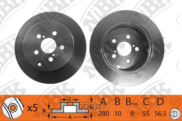 Диск тормозной задний TOYOTA AVENSIS II 03-08 /D=280MM NIBK RN1201