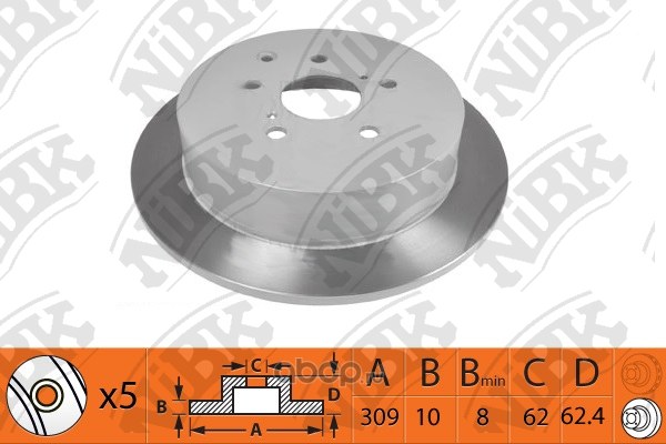 Диск тормозной задний LEXUS RX270/350/450H / TOYOTA HIGHLANDER/SIENNA NIBK RN1473