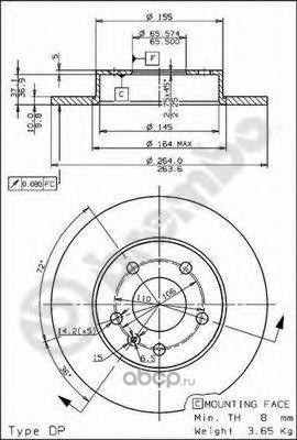 Диск тормозной задний OPEL ASTRA H BREMBO 08.7627.11