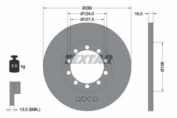 Диск тормозной задний с покрытием PRO FORD TEXTAR 92152003