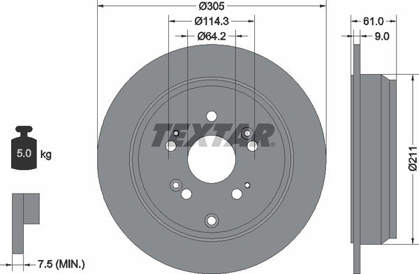 Диск тормозной задний с покрытием PRO ACURA/HONDA TEXTAR 92162503