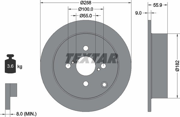 Диск тормозной задний с покрытием PRO TOYOTA TEXTAR 92126103