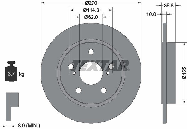 Диск тормозной задний с покрытием PRO TOYOTA TEXTAR 92164003