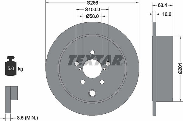 Диск тормозной задний SUBARU FORESTER/IMPREZA TEXTAR 92200000