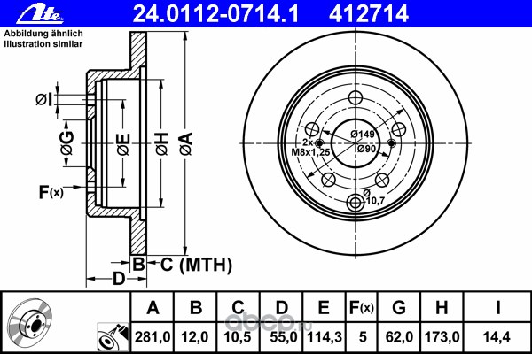 Диск тормозной задний TOYOTA RAV 4 III/IV / LEXUS HS ATE 24.0112-0714.1
