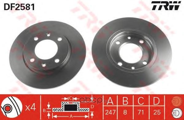 Диск тормозной задний CITROEN XSARA/PEUGEOT 206 /D=247MM TRW DF2581