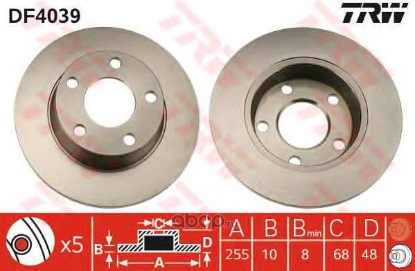 Диск тормозной задний AUDI A6/ALLROAD ALL 97-05 /D=255MM TRW DF4039