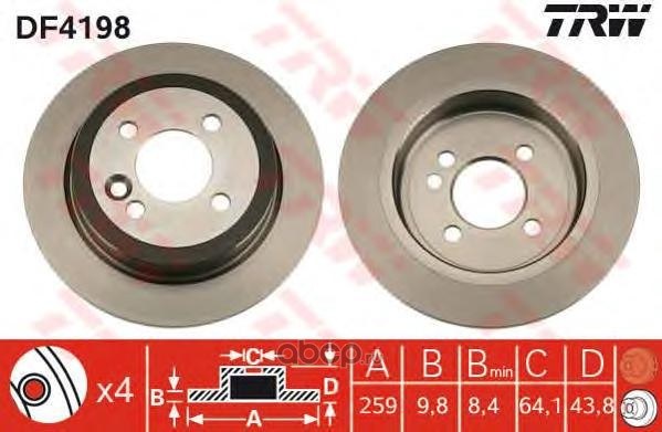 Диск тормозной задний MINI MINI ALL 2006-> /D=259MM TRW DF4198