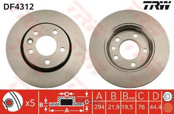 Диск тормозной задний VW T5 TRW DF4312