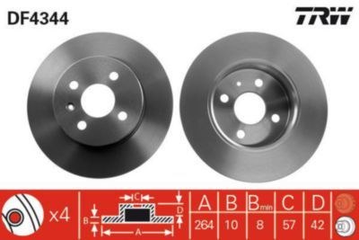 Диск тормозной задний OPEL ASTRA H/MERIVA A/COMBO TRW DF4344