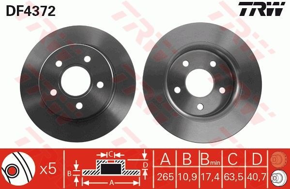 Диск тормозной задний FORD FOCUS 2 TRW DF4372