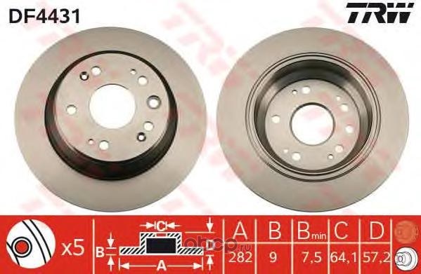 Диск тормозной задний HONDA ACCORD 03-08 /D=282MM TRW DF4431