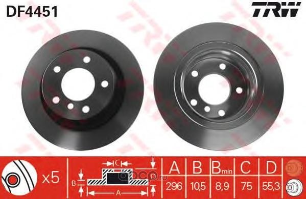 Диск тормозной задний BMW E81/E87/E90 /D=296MM TRW DF4451