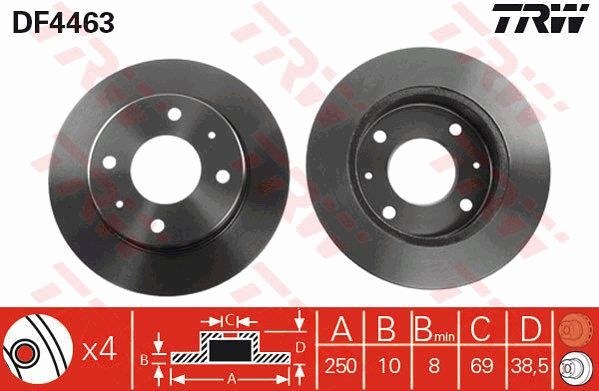 Диск тормозной задний MITSUBISHI COLT IV/SMART 454 /D=250MM TRW DF4463