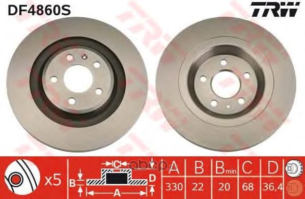 Диск тормозной задний AUDI A4/A5/S5/A6/S6/A7/A8/Q5/Q7 / PORSCHE MACAN TRW DF4860S