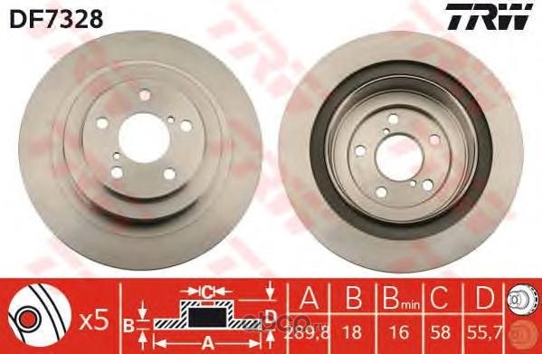 Диск тормозной задний SUBARU IMPREZA/LEGACY/OUTBACK 2.0/2.5/3.0L 03-> TRW DF7328