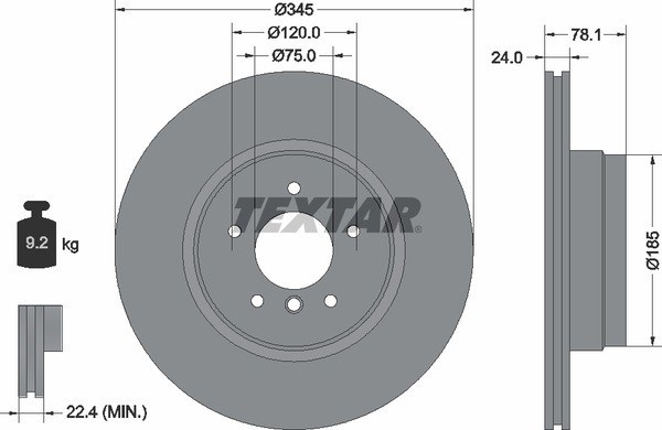 Диск тормозной задний с покрытием PRO+ BMW X5-E70/F15/F85 06-18 / X6-E71/E72/F16/F86 07-> TEXTAR 92161205
