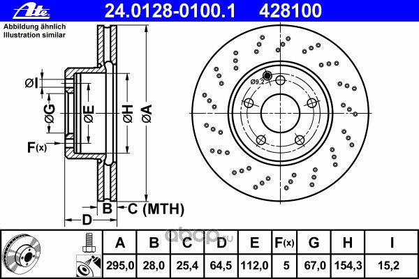 Диск тормозной передний MB W204 ATE 24.0128-0100.1