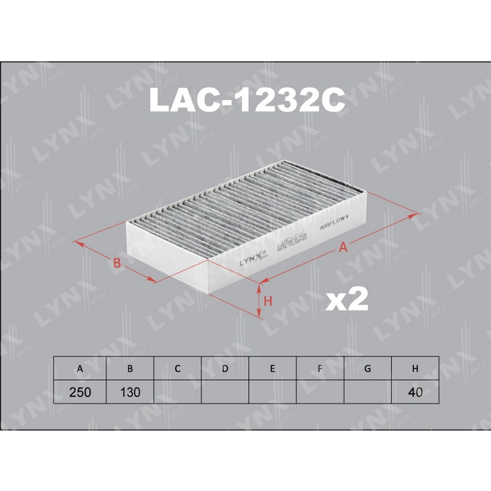 Фильтр салонный (угольный) (компл.2шт.) MERCEDES BENZ ML(W164) 05>/GL 06>/R(W251) 06> LYNXauto LAC-1232C