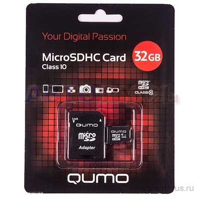 Карта памяти , Secure Digital Micro 32Gb, SDHC, class 10 QUMO 17559