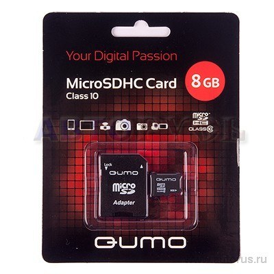 Карта памяти , Secure Digital Micro 8Gb, SDHC, class 10 QUMO 17608