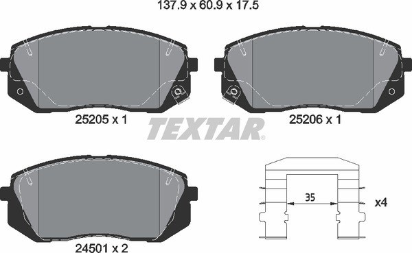 Колодки передние с противошумной пластиной Q+ HYUNDAI HYUNDAI (BEIJING) KIA TEXTAR 2520501